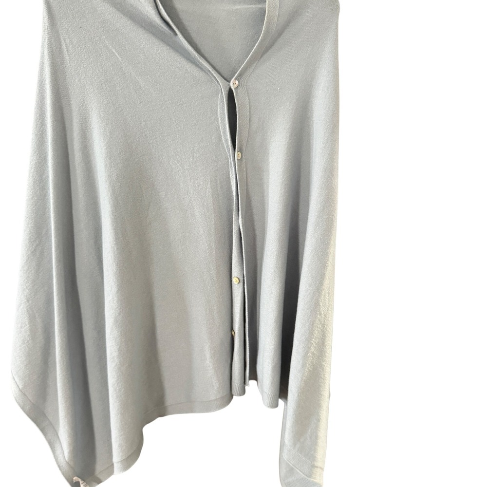 Puli Light Blue Button Front Knit Poncho Wrap Shawl Viscose One Size Minimalist